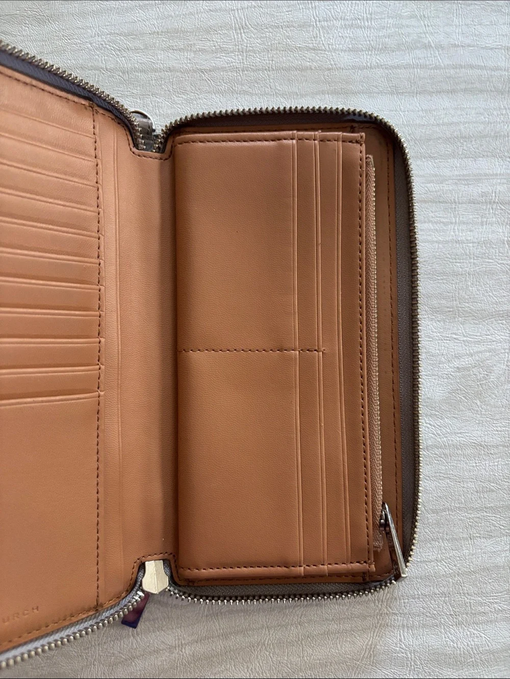 Tory Burch Robinson Leather Zip Around Continental Wallet Taupe